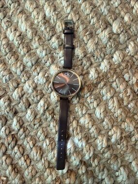Calvin Klein Brown Leather Strap Watch with Brown Sunray Dial